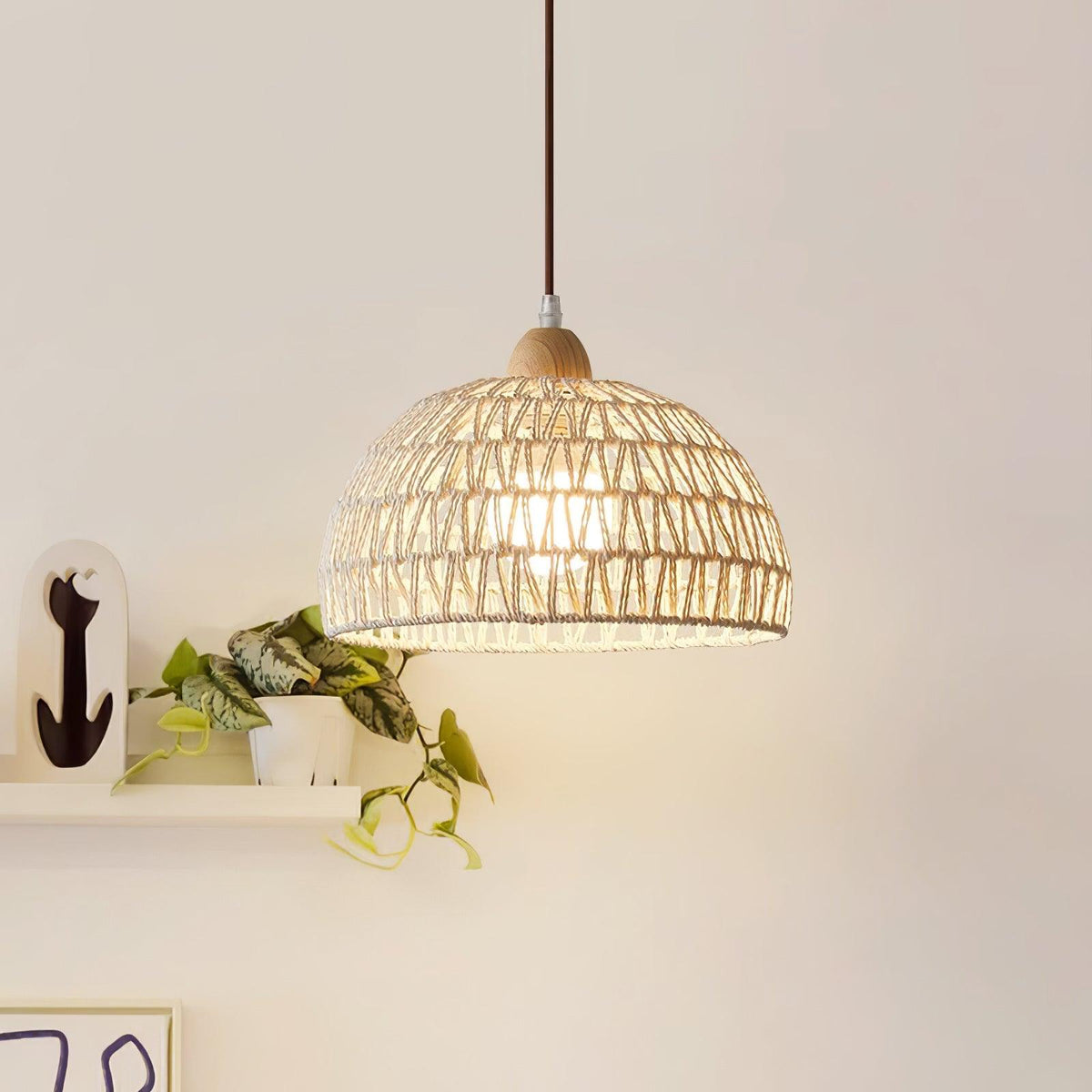 Calyran lámpara colgante de ratán y madera