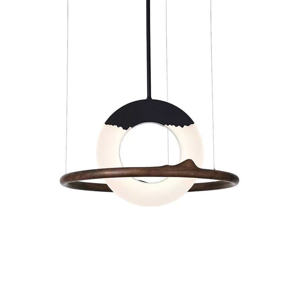 Mytalan lámpara colgante circular con detalles en madera y acrílico