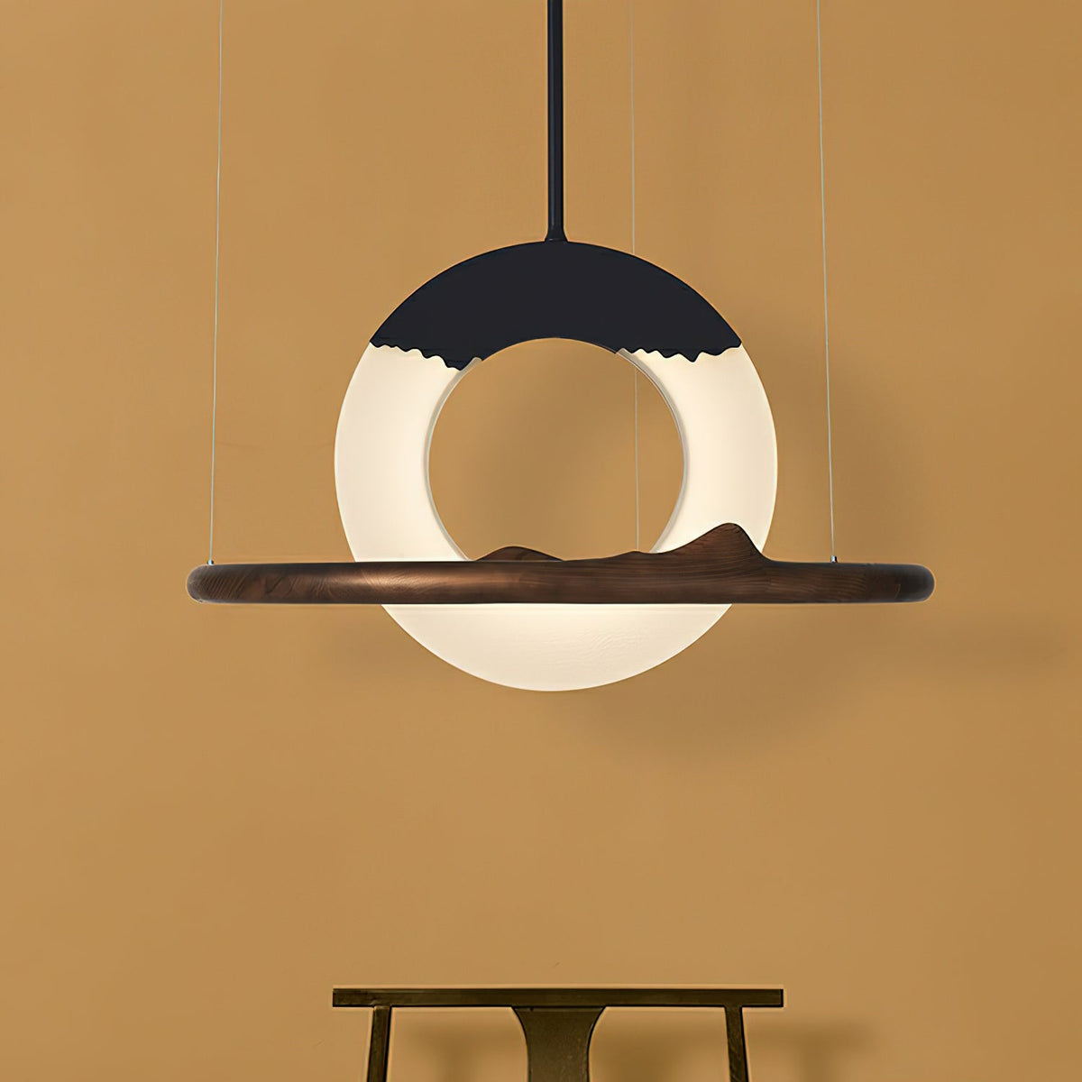 Mytalan lámpara colgante circular con detalles en madera y acrílico