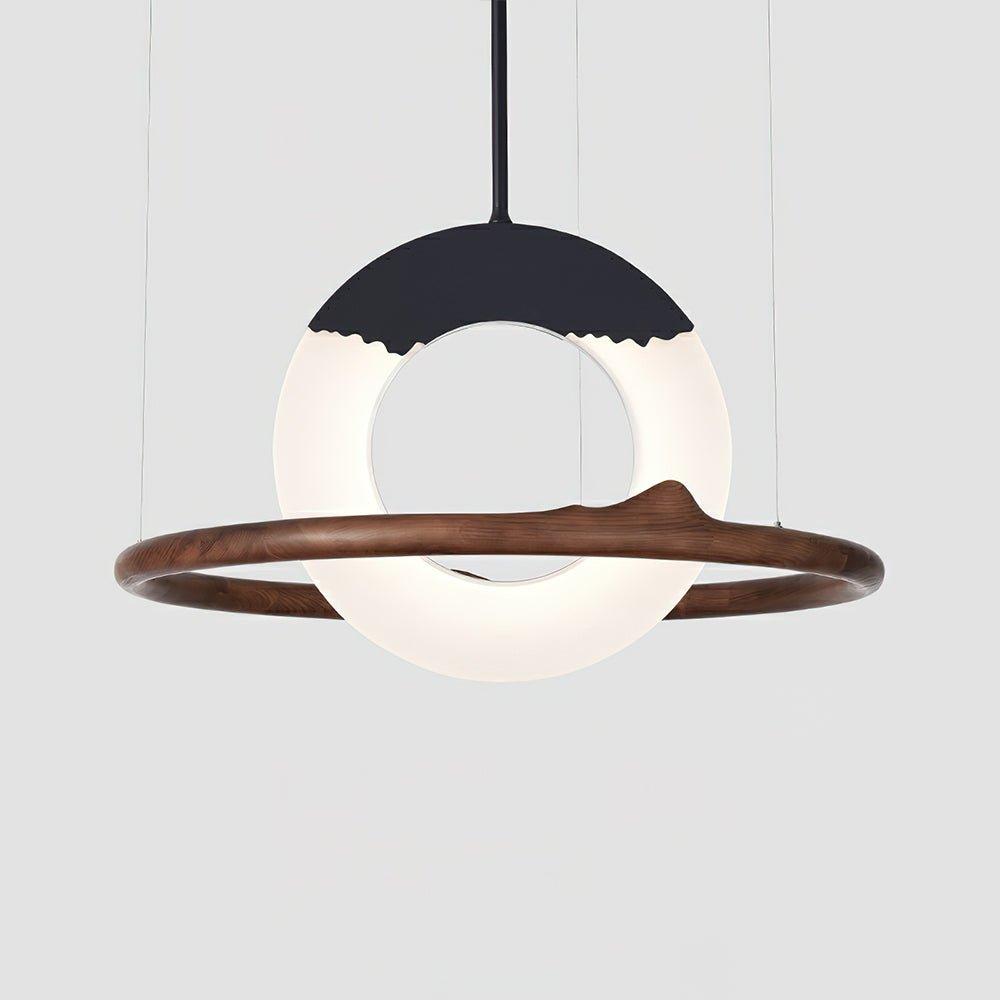Mytalan lámpara colgante circular con detalles en madera y acrílico