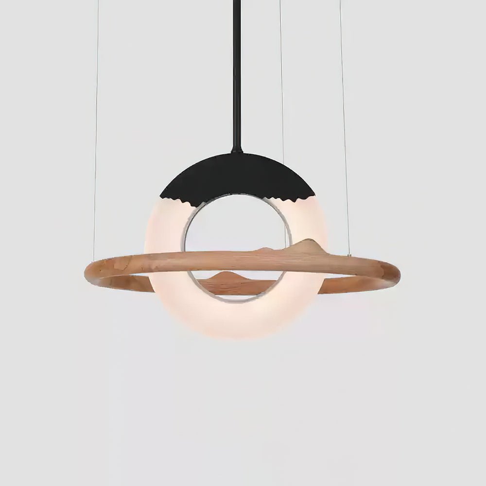 Mytalan lámpara colgante circular con detalles en madera y acrílico