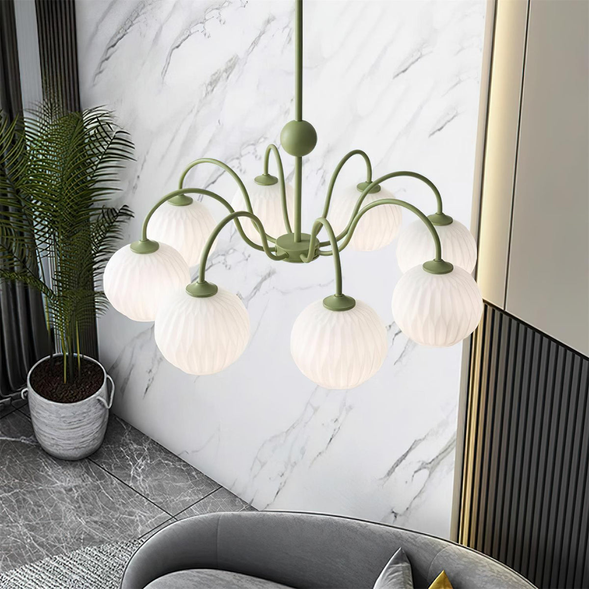 Velaaria lámpara de araña verde vidrio Ribeteado moderno 8-Light
