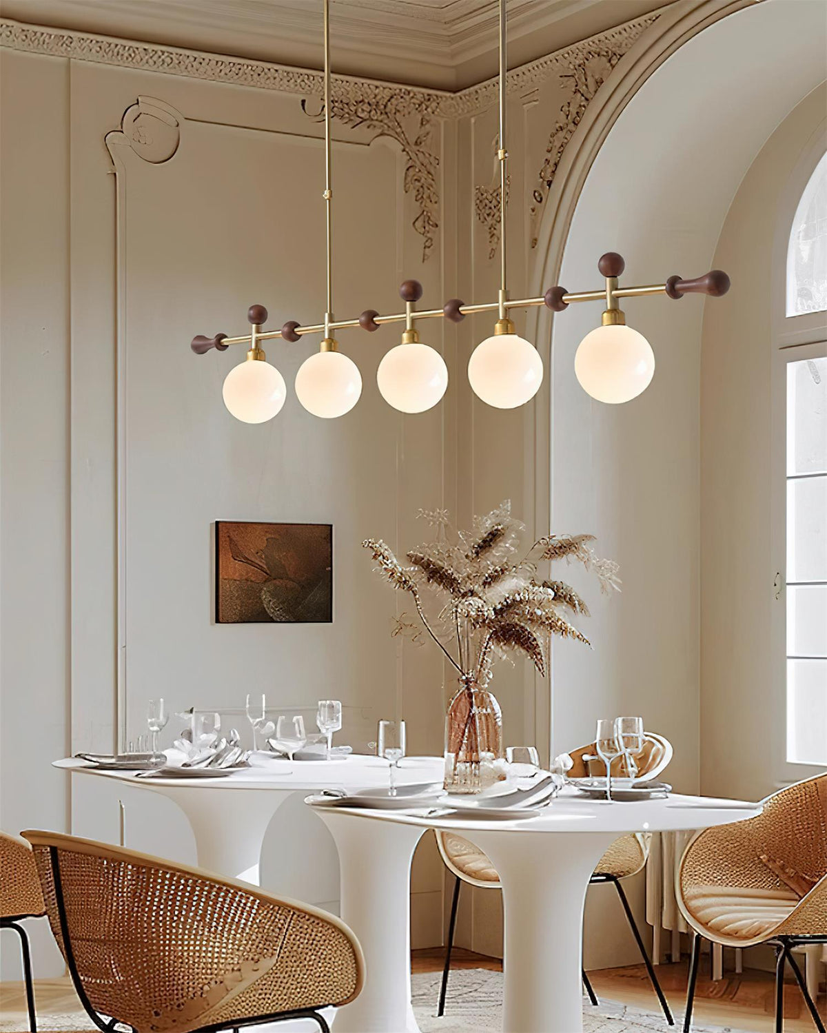 Lámpara de araña lineal con globo LED/incandescente para sala de comedor