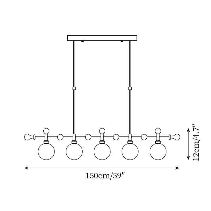 Lámpara de araña lineal con globo LED/incandescente para sala de comedor