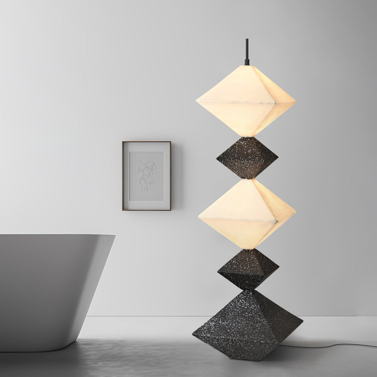 GeoGlow lámpara de pie con base cúbica romboidal