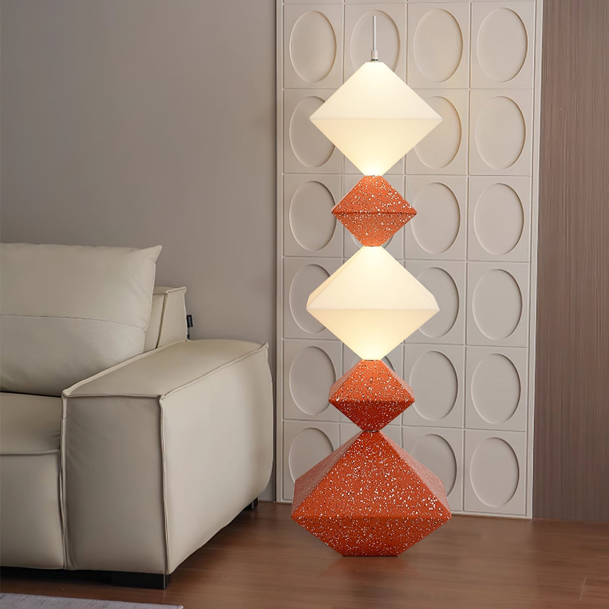 GeoGlow lámpara de pie con base cúbica romboidal