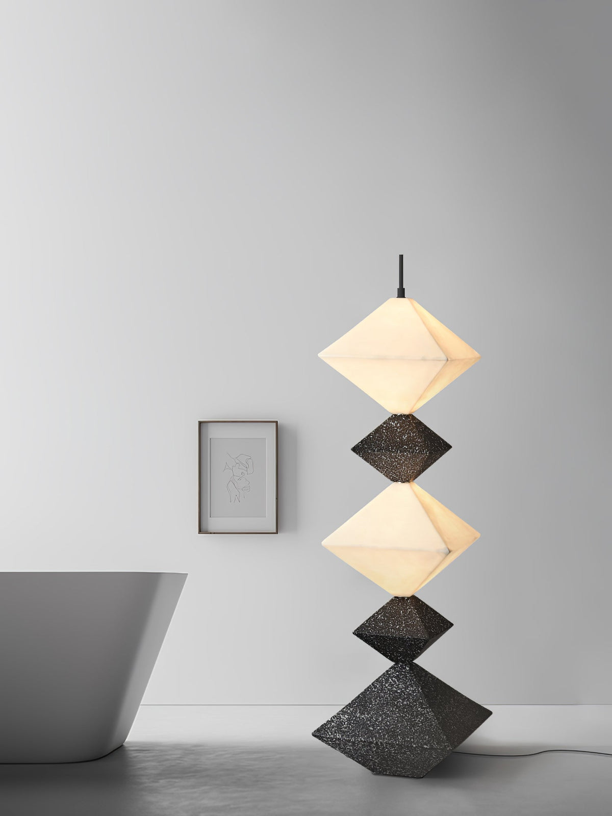 GeoGlow lámpara de pie con base cúbica romboidal