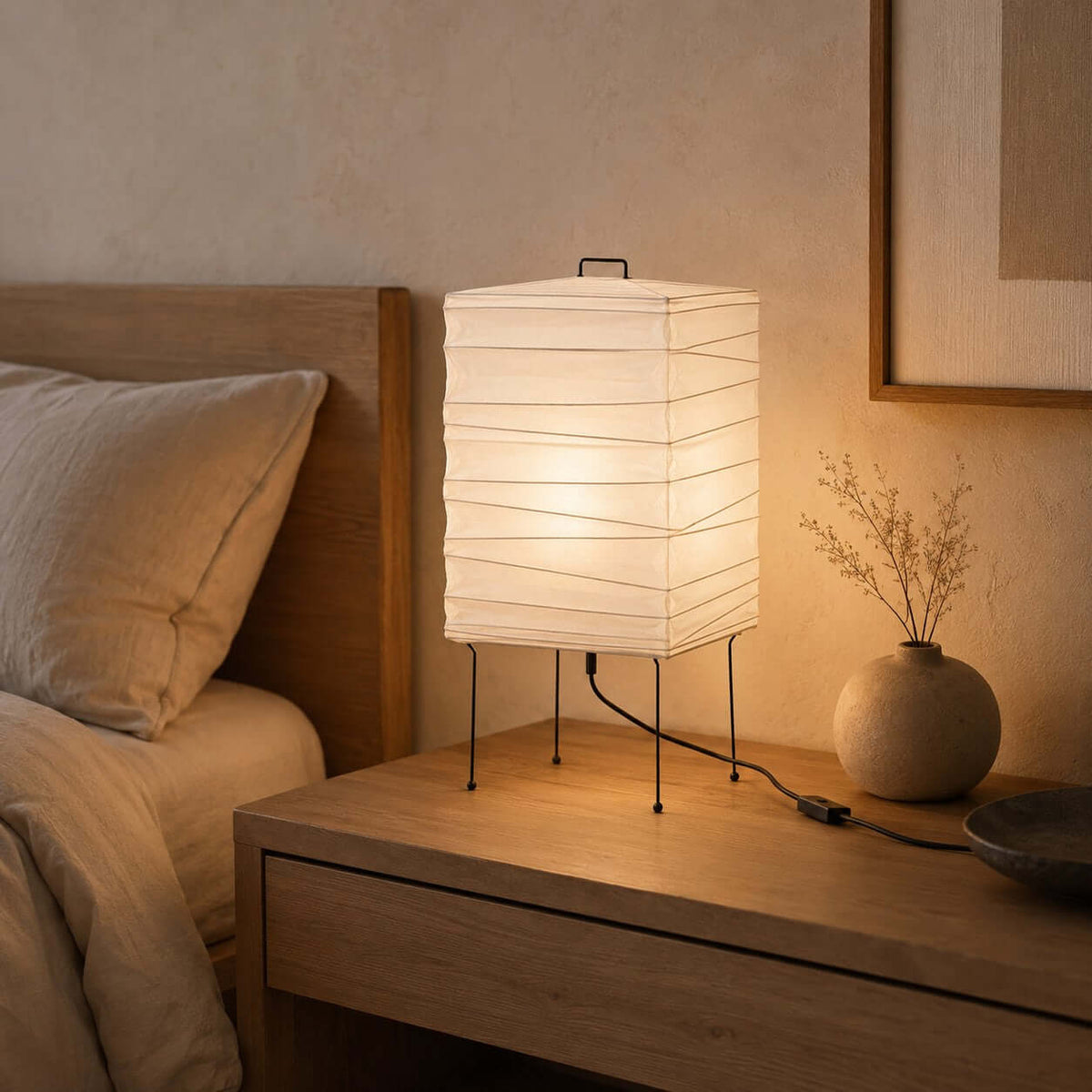 Ribbed lámpara de mesa con pantalla de papel