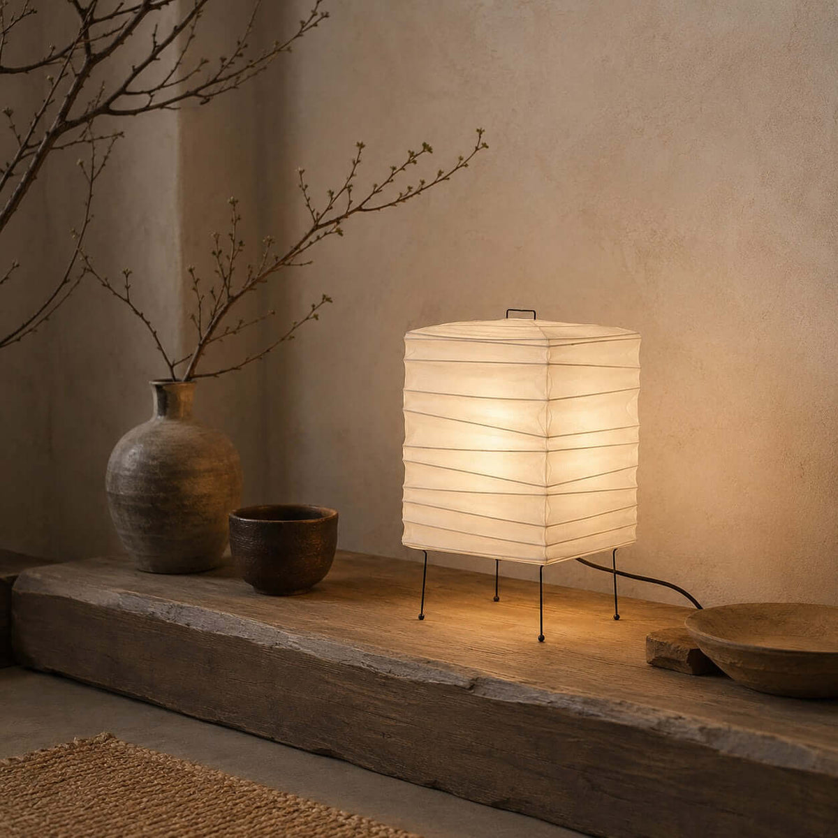 Ribbed lámpara de mesa con pantalla de papel