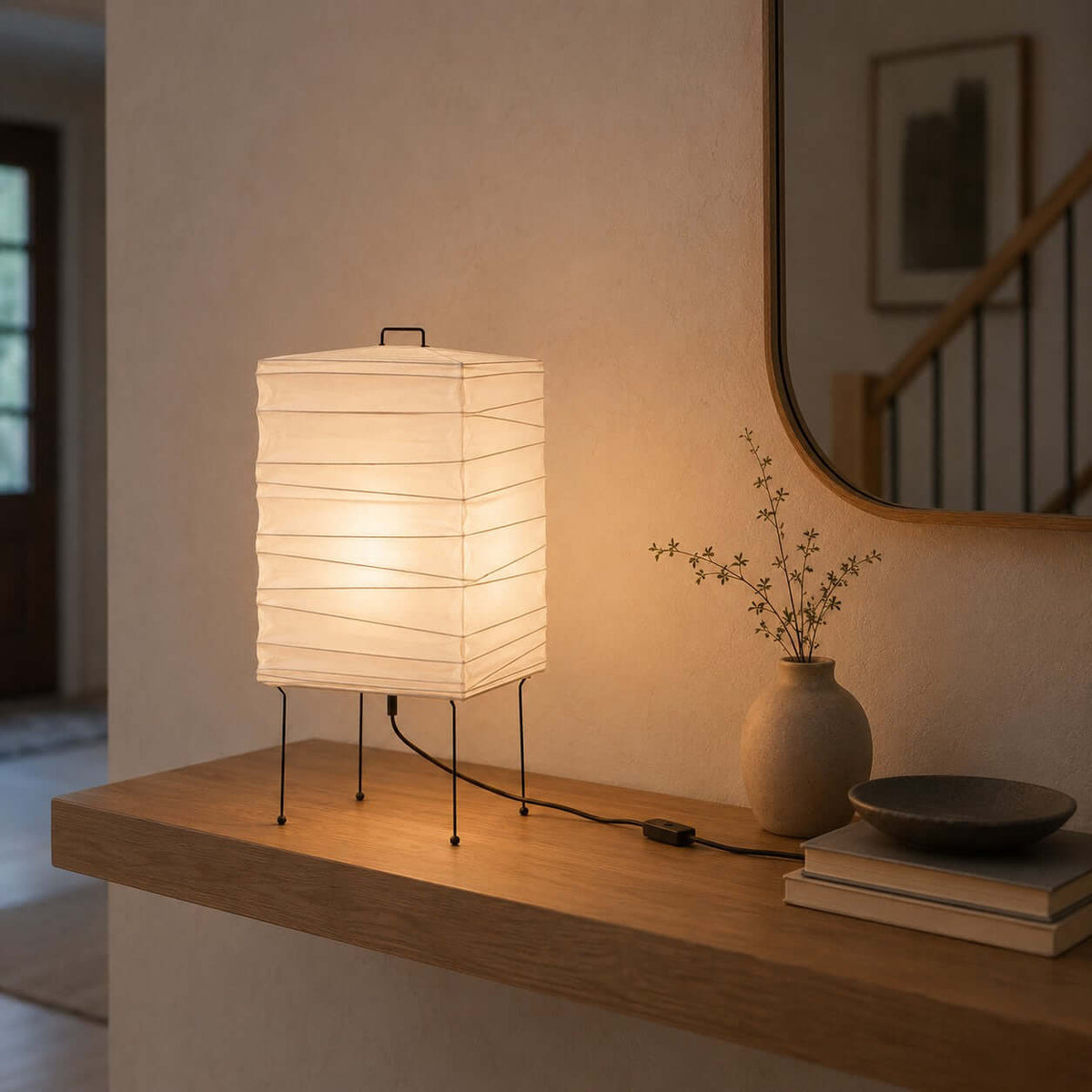 Ribbed lámpara de mesa con pantalla de papel