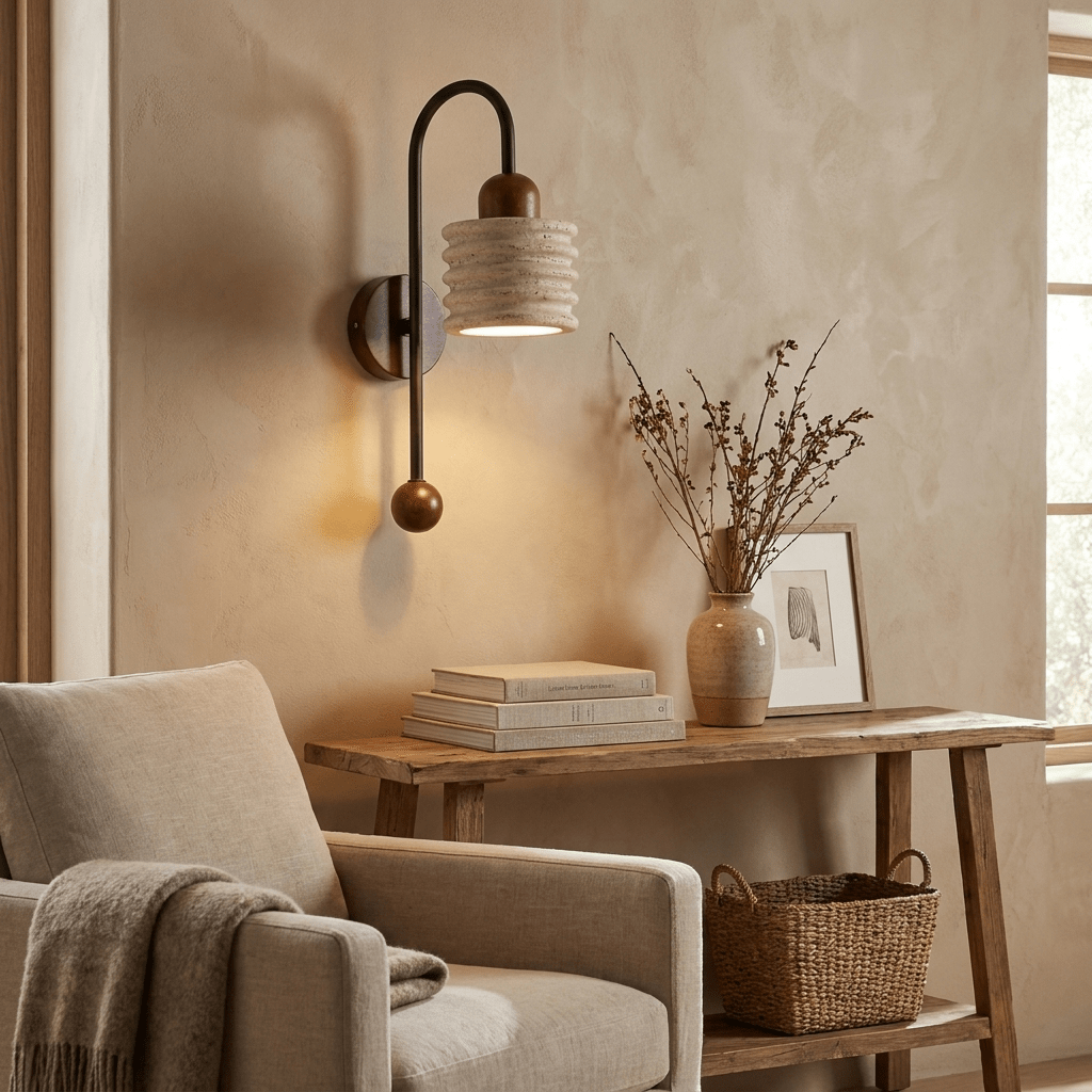 Ribbed aplique de pared travertino en arco