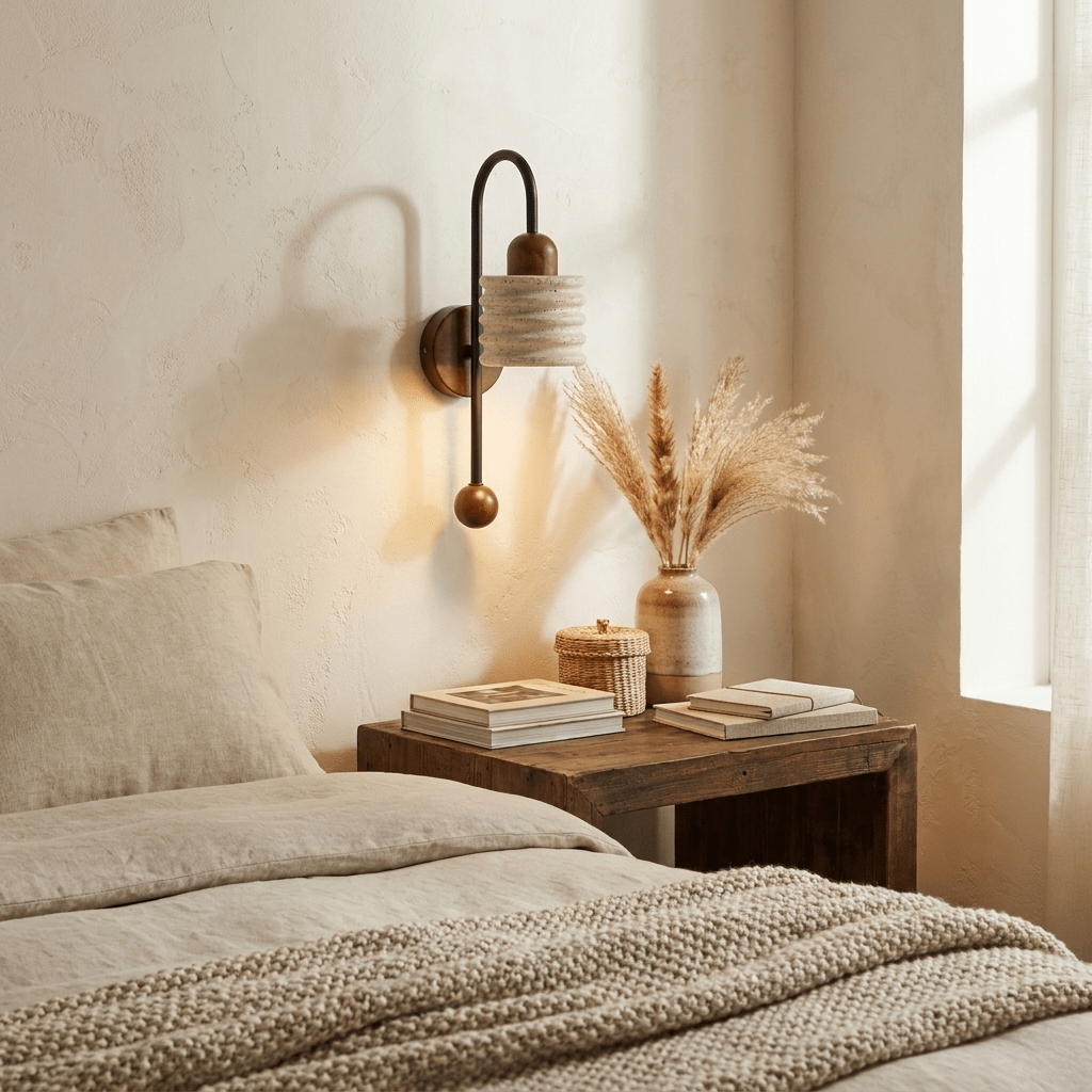 Ribbed aplique de pared travertino en arco