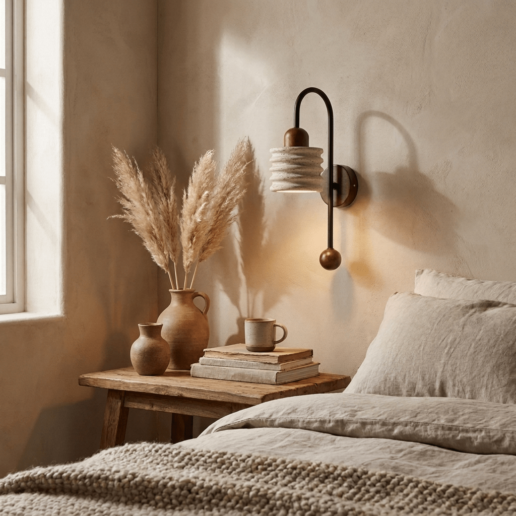 Ribbed aplique de pared travertino en arco