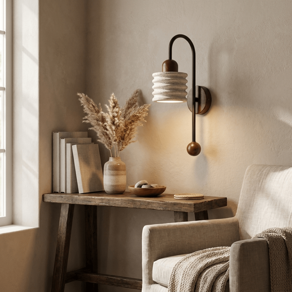 Ribbed aplique de pared travertino en arco