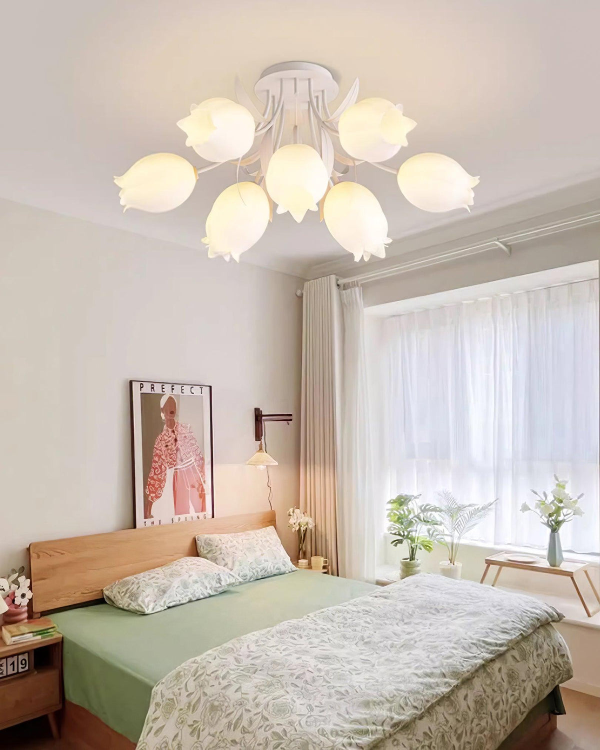 Ivory lámpara de techo flor de lirio con base verde