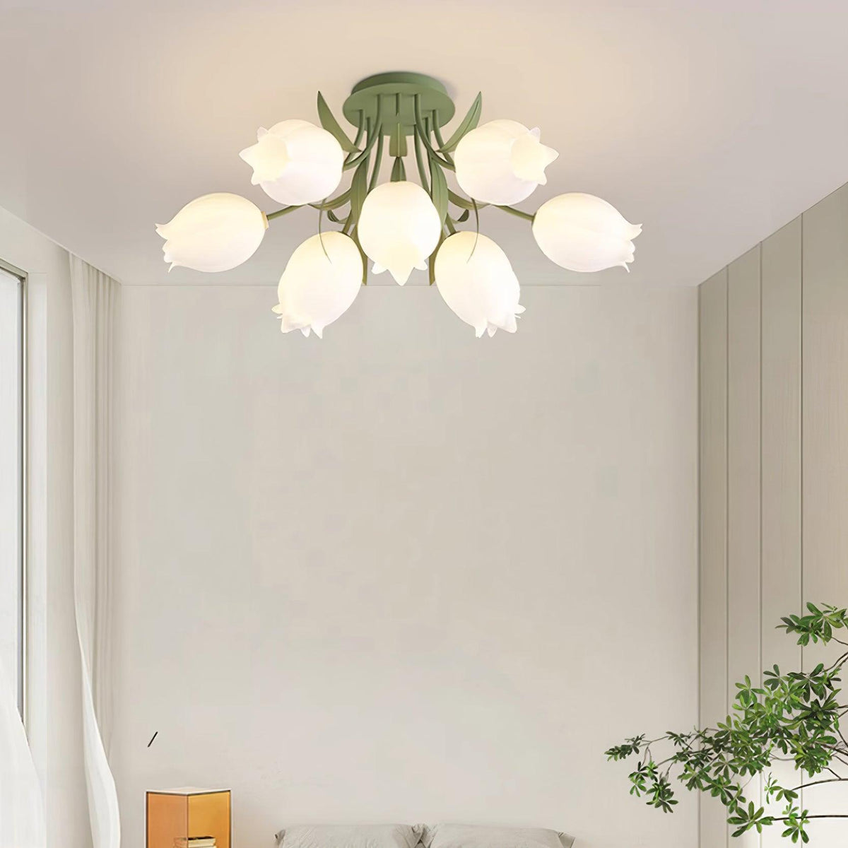 Ivory lámpara de techo flor de lirio con base verde