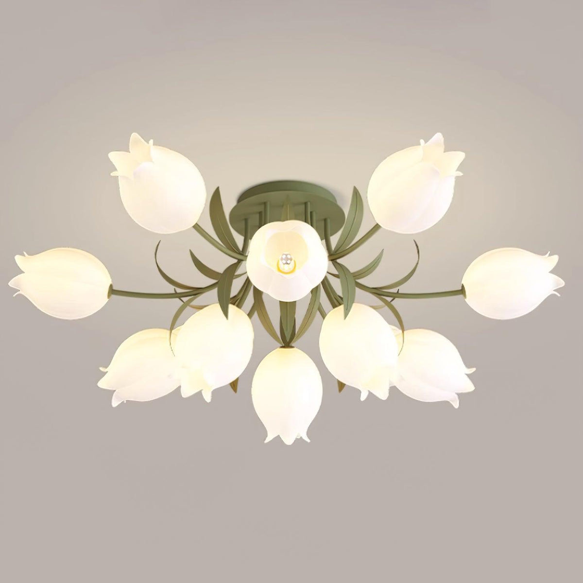 Ivory lámpara de techo flor de lirio con base verde