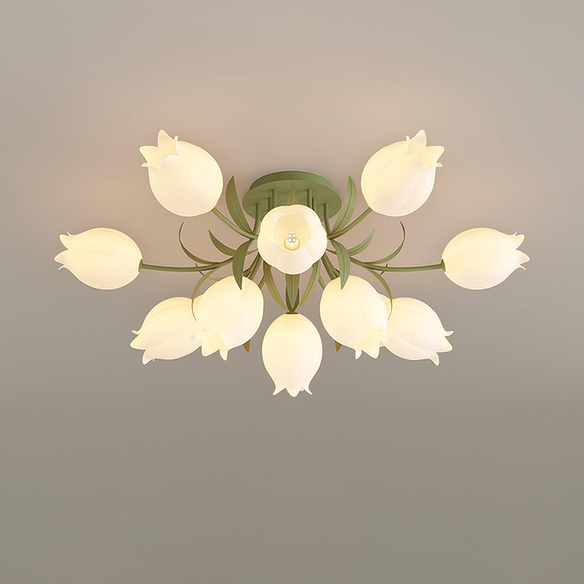 Ivory lámpara de techo flor de lirio con base verde