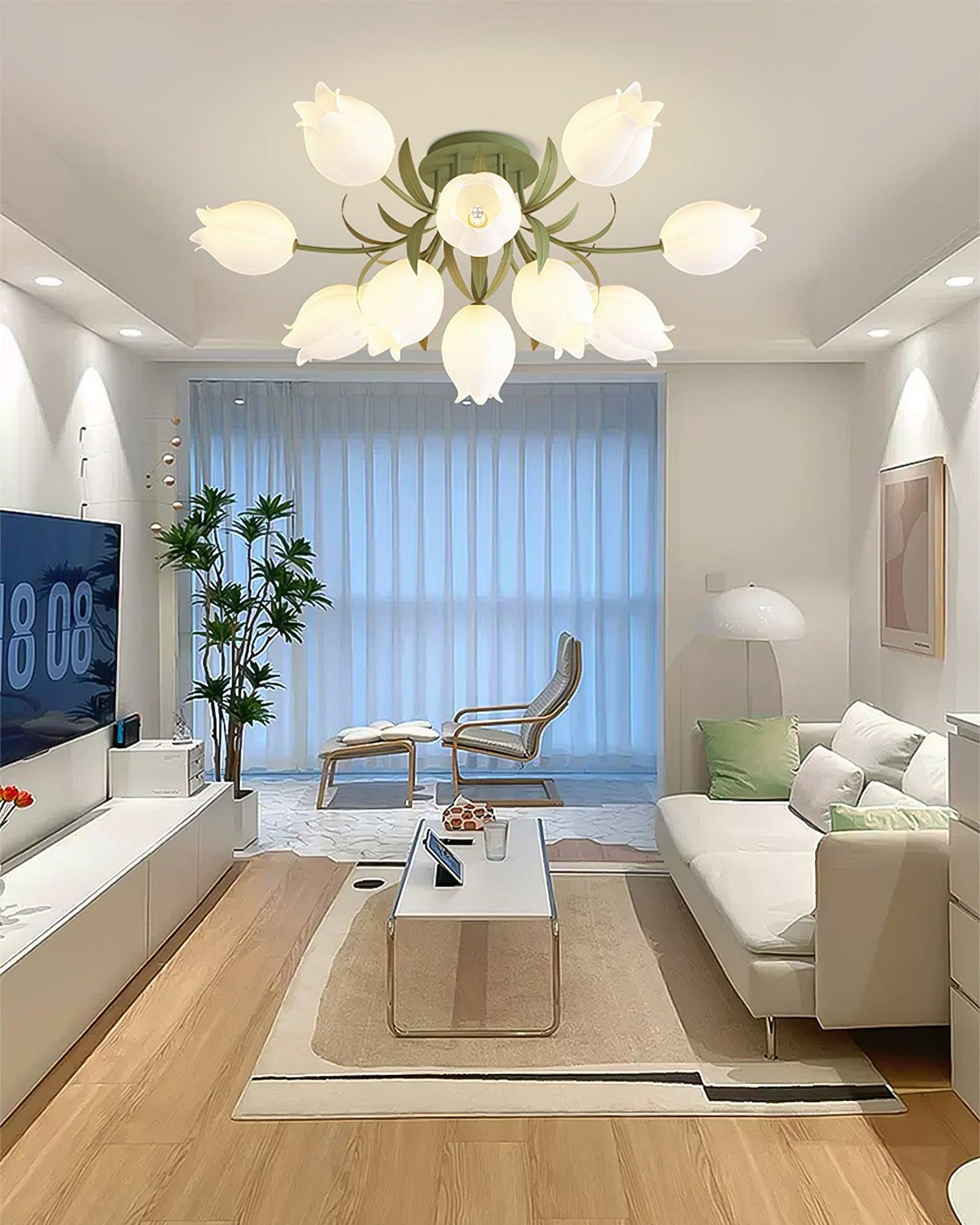 Ivory lámpara de techo flor de lirio con base verde