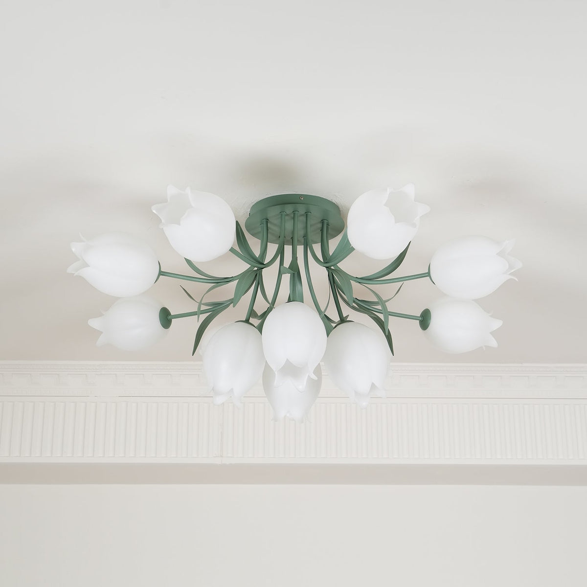 Ivory lámpara de techo flor de lirio con base verde