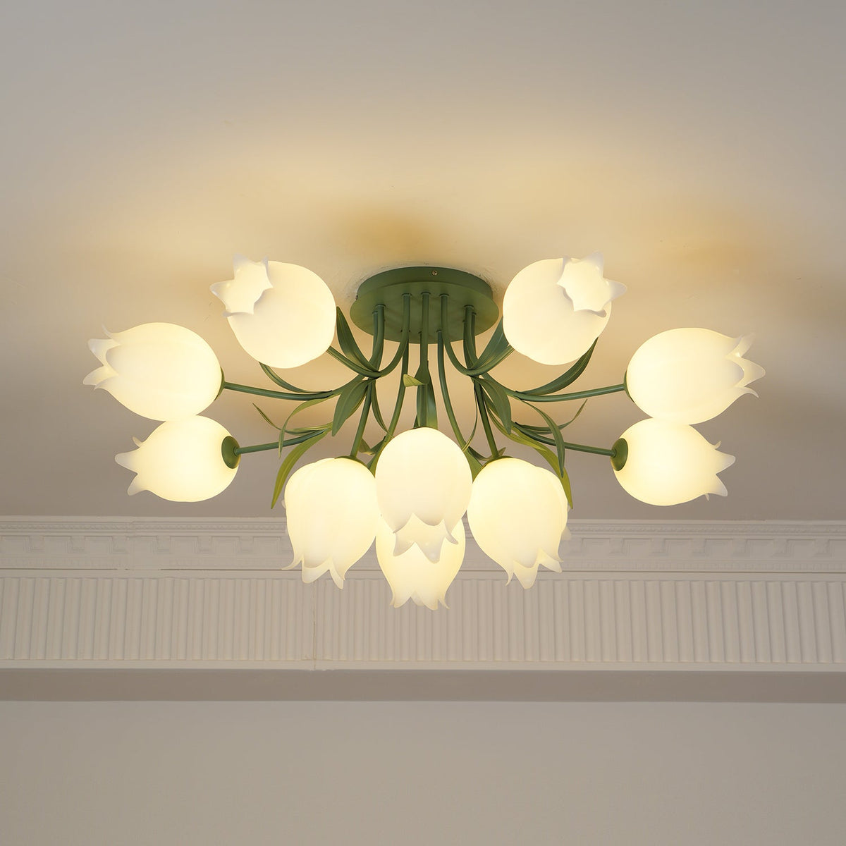 Ivory lámpara de techo flor de lirio con base verde