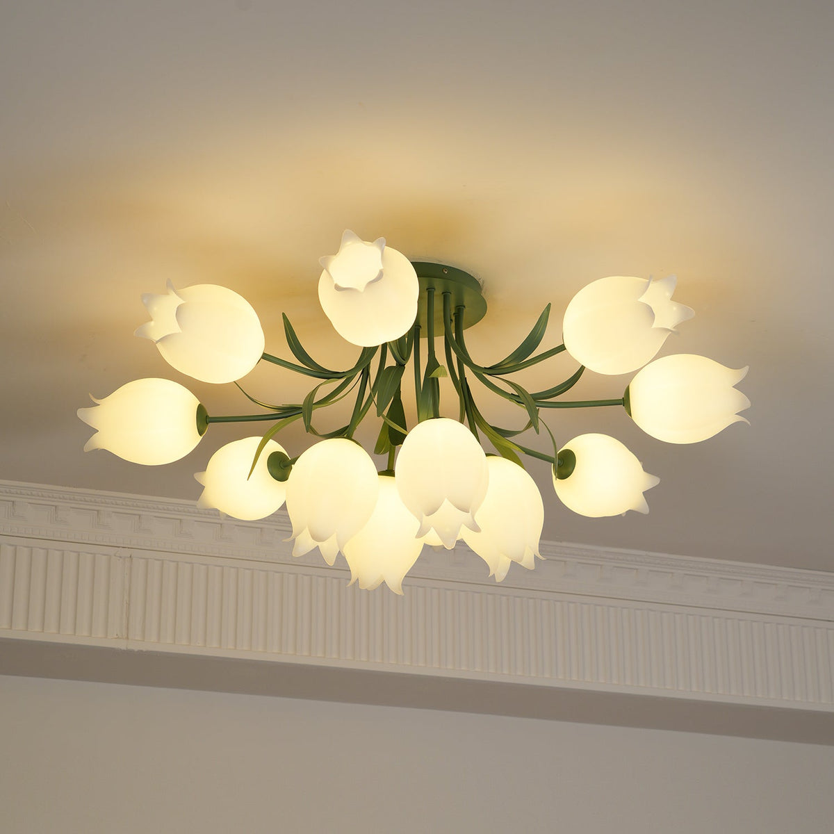 Ivory lámpara de techo flor de lirio con base verde
