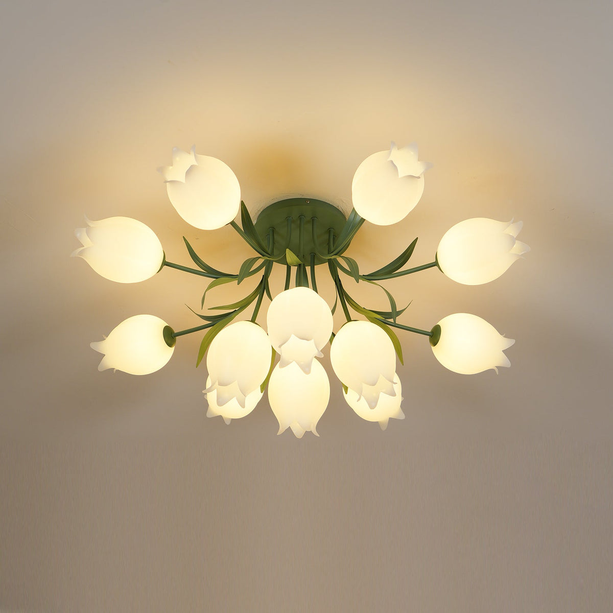 Ivory lámpara de techo flor de lirio con base verde