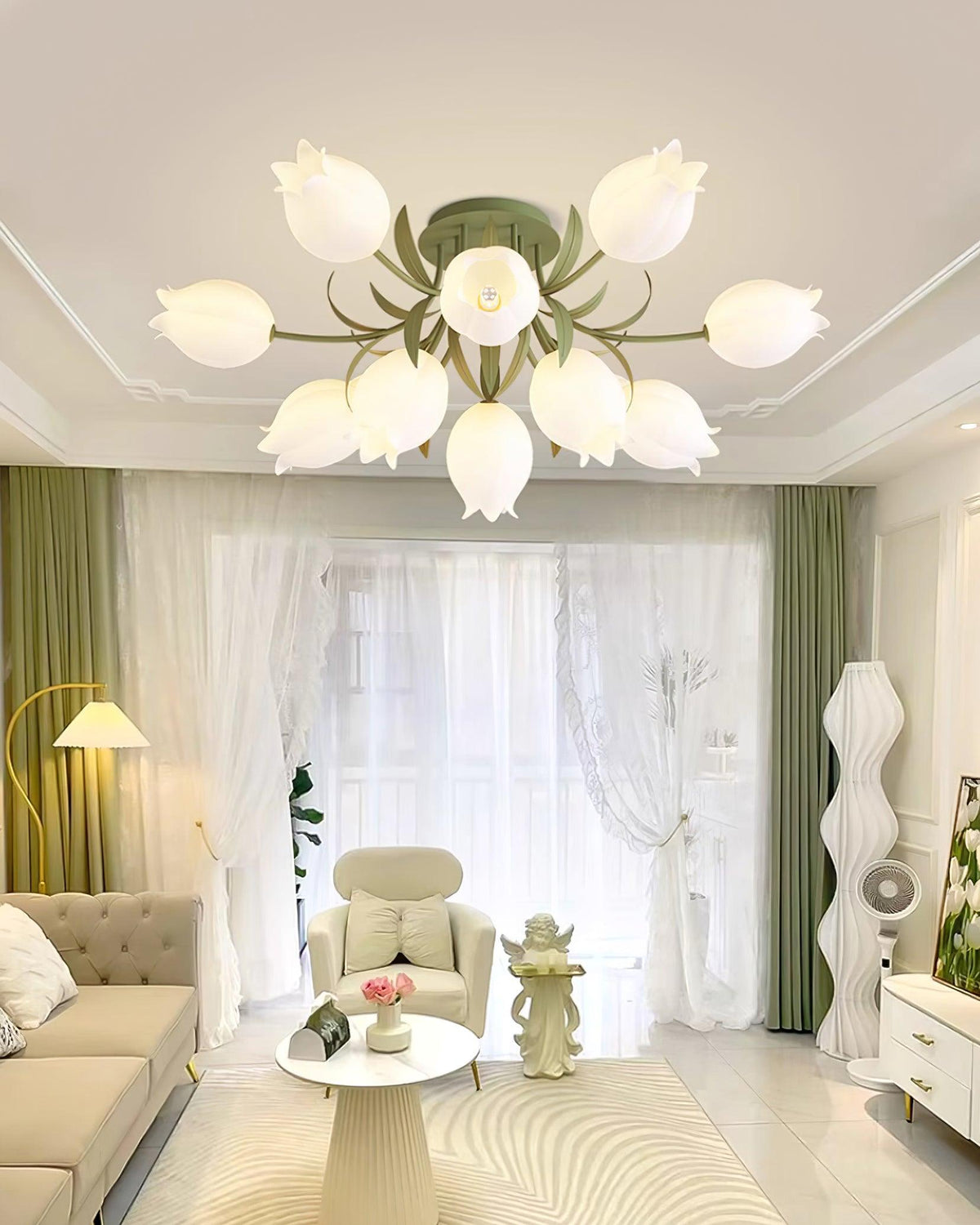 Ivory lámpara de techo flor de lirio con base verde