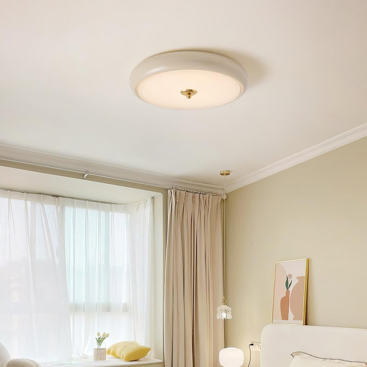 Utheara lámpara de techo moderna minimalista con vidrio efecto ondulado color crema