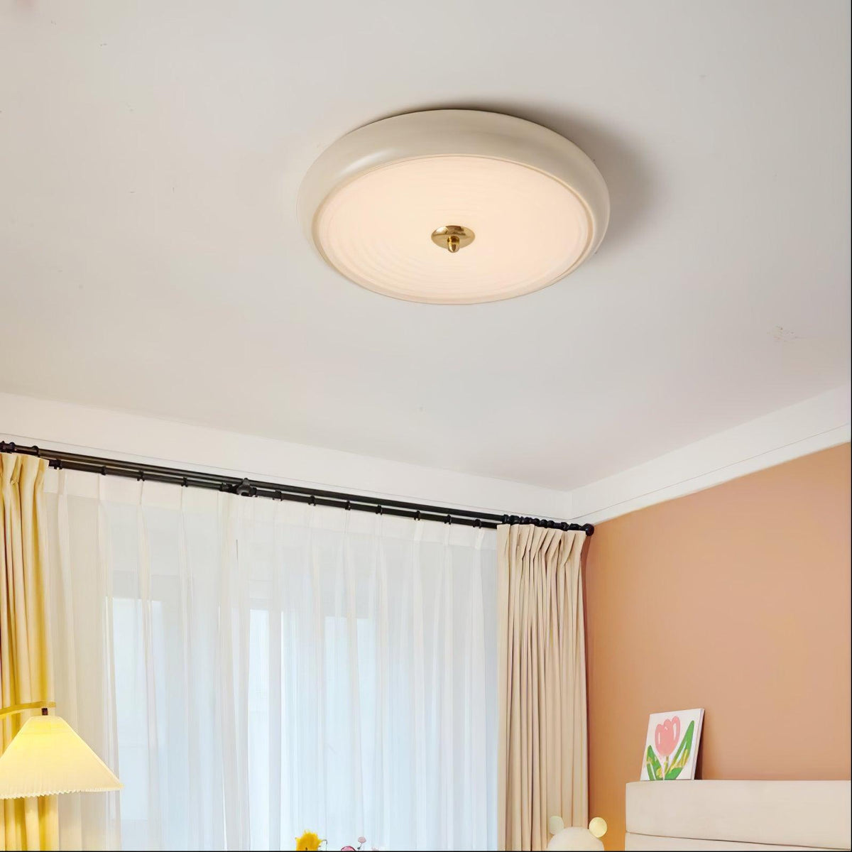 Utheara lámpara de techo moderna minimalista con vidrio efecto ondulado color crema