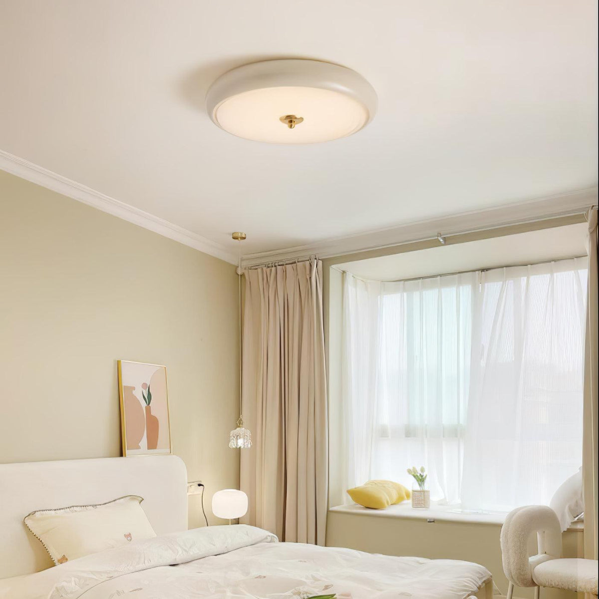 Utheara lámpara de techo moderna minimalista con vidrio efecto ondulado color crema