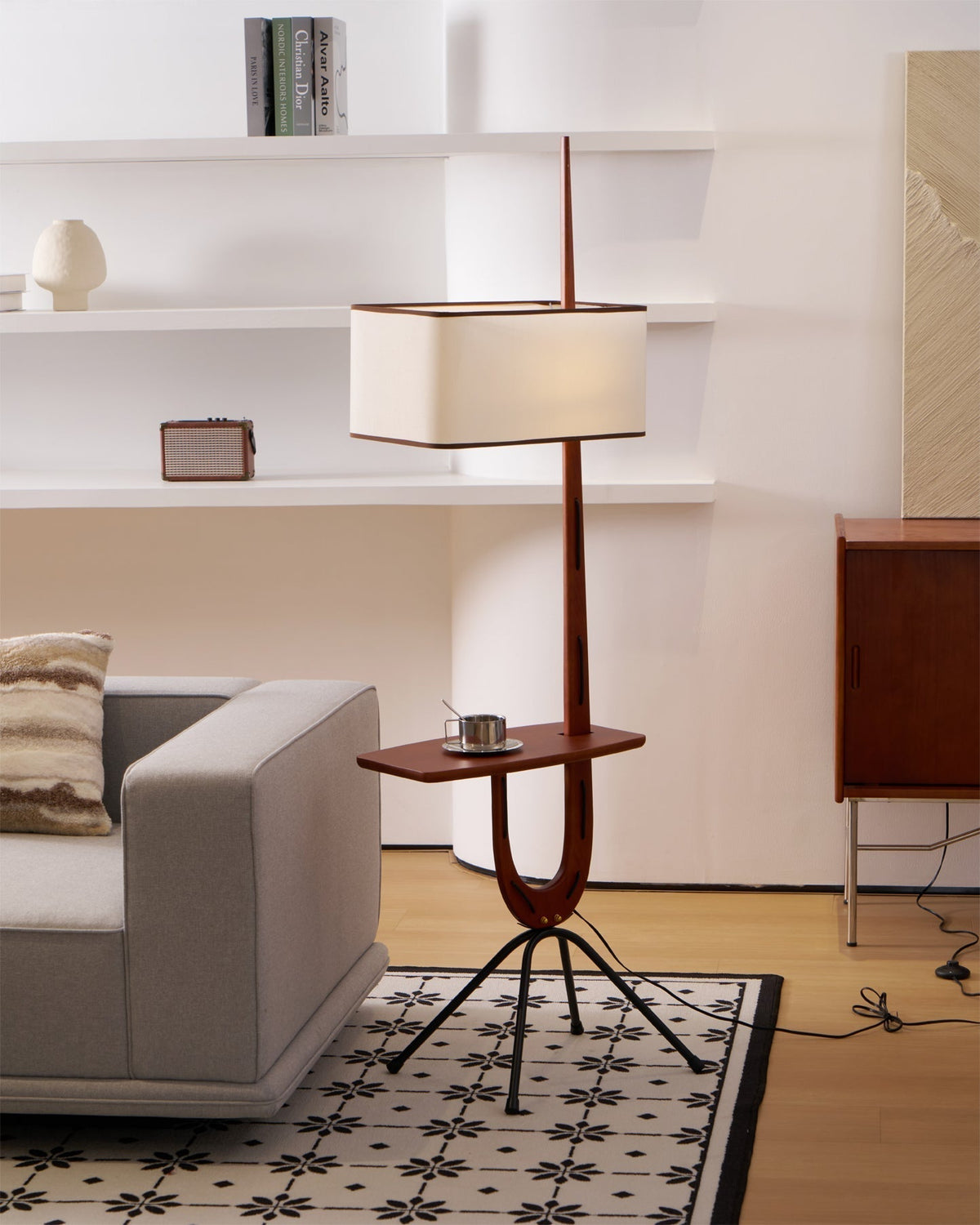 Vemara lámpara de pie de madera estilo mid-century