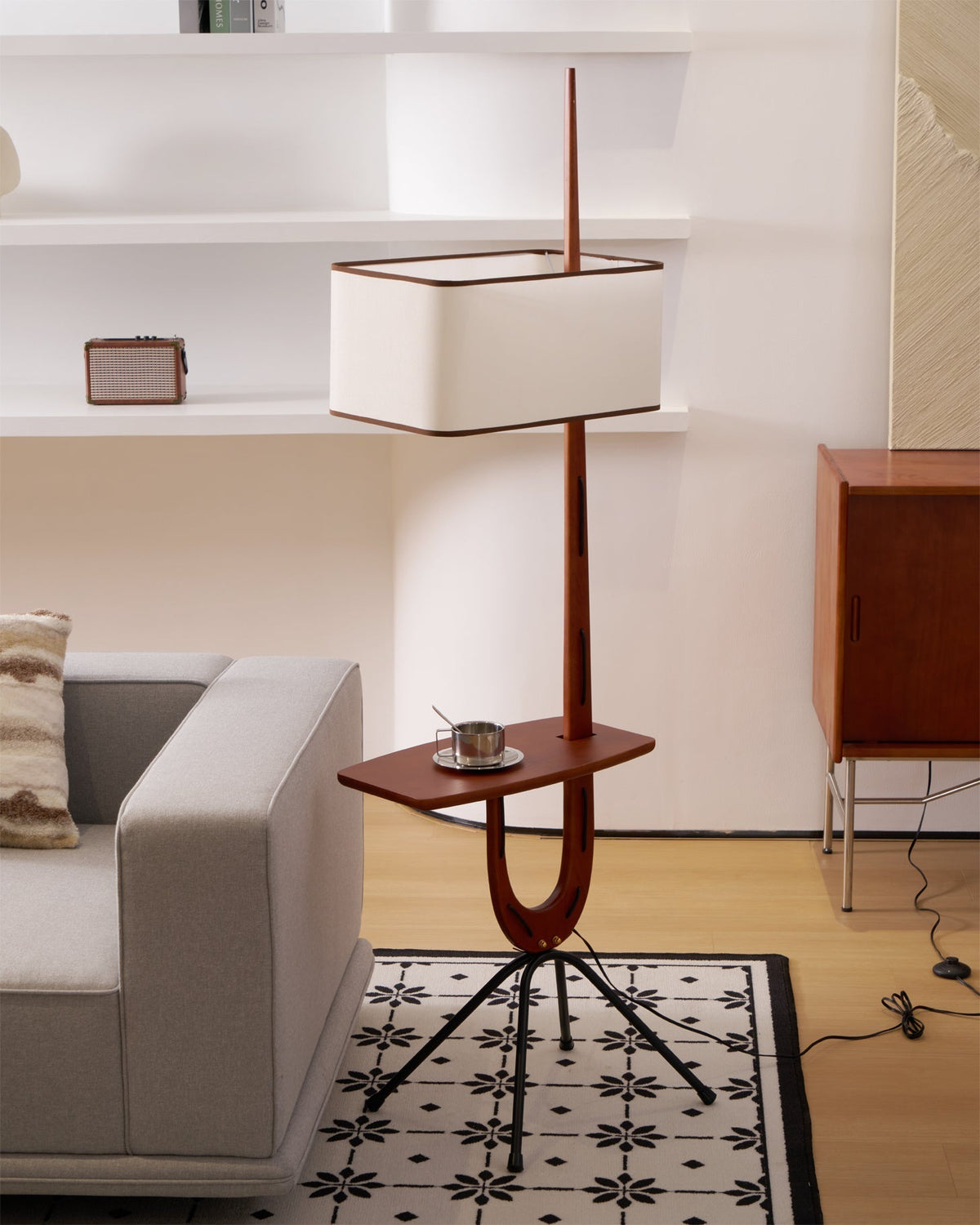 Vemara lámpara de pie de madera estilo mid-century