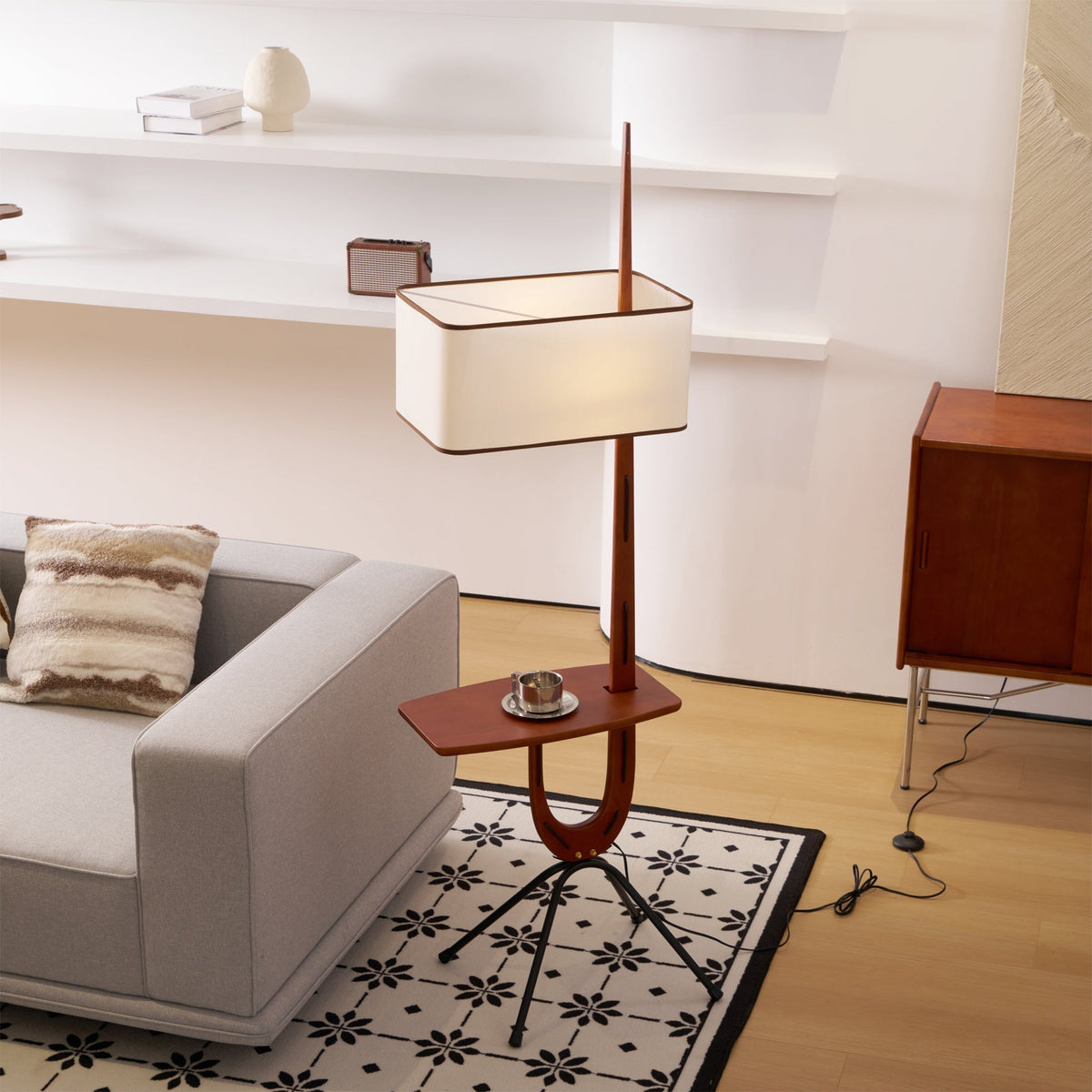 Vemara lámpara de pie de madera estilo mid-century