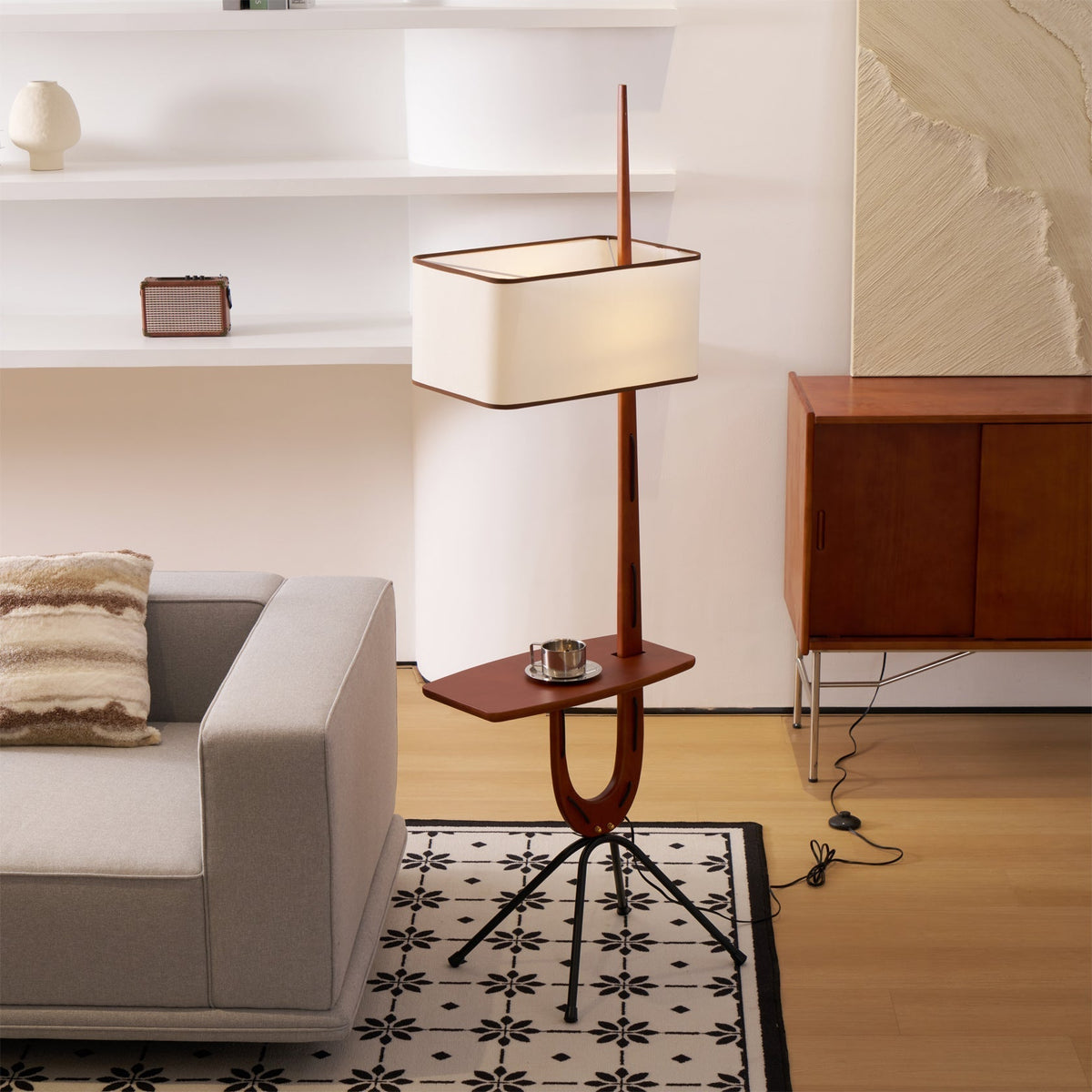 Vemara lámpara de pie de madera estilo mid-century