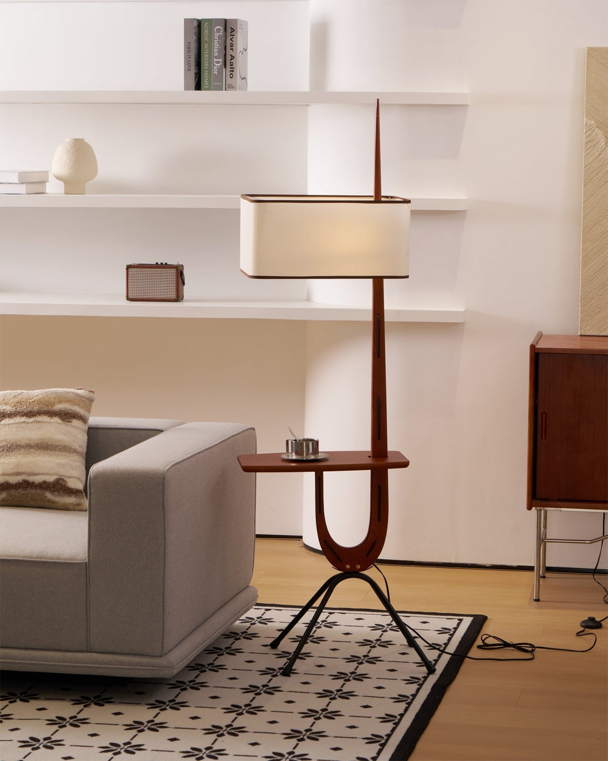 Vemara lámpara de pie de madera estilo mid-century