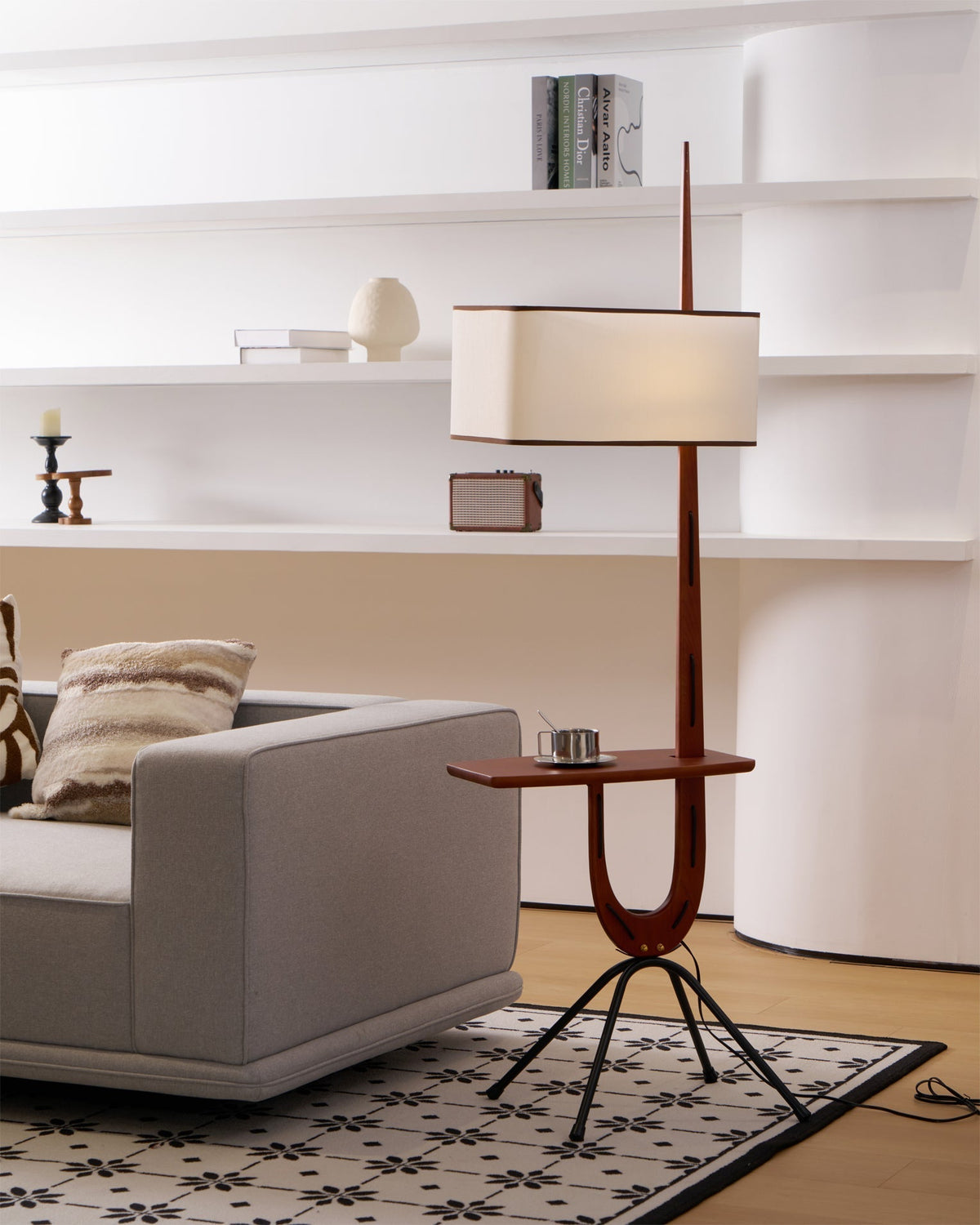 Vemara lámpara de pie de madera estilo mid-century