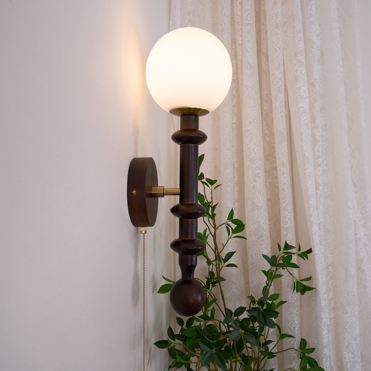 Elmiror aplique de pared elegancia Columna Romana de vidrio y madera
