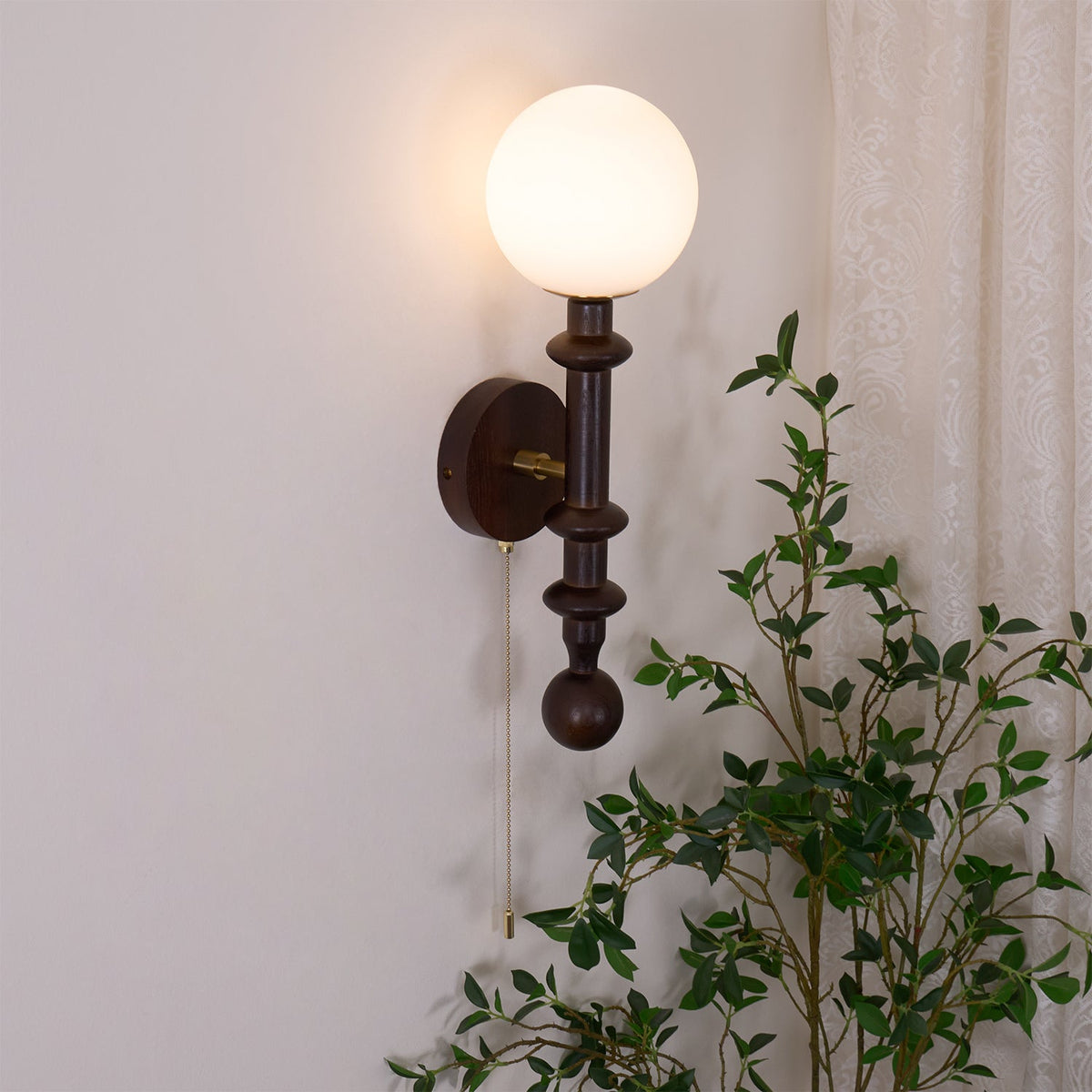 Elmiror aplique de pared elegancia Columna Romana de vidrio y madera