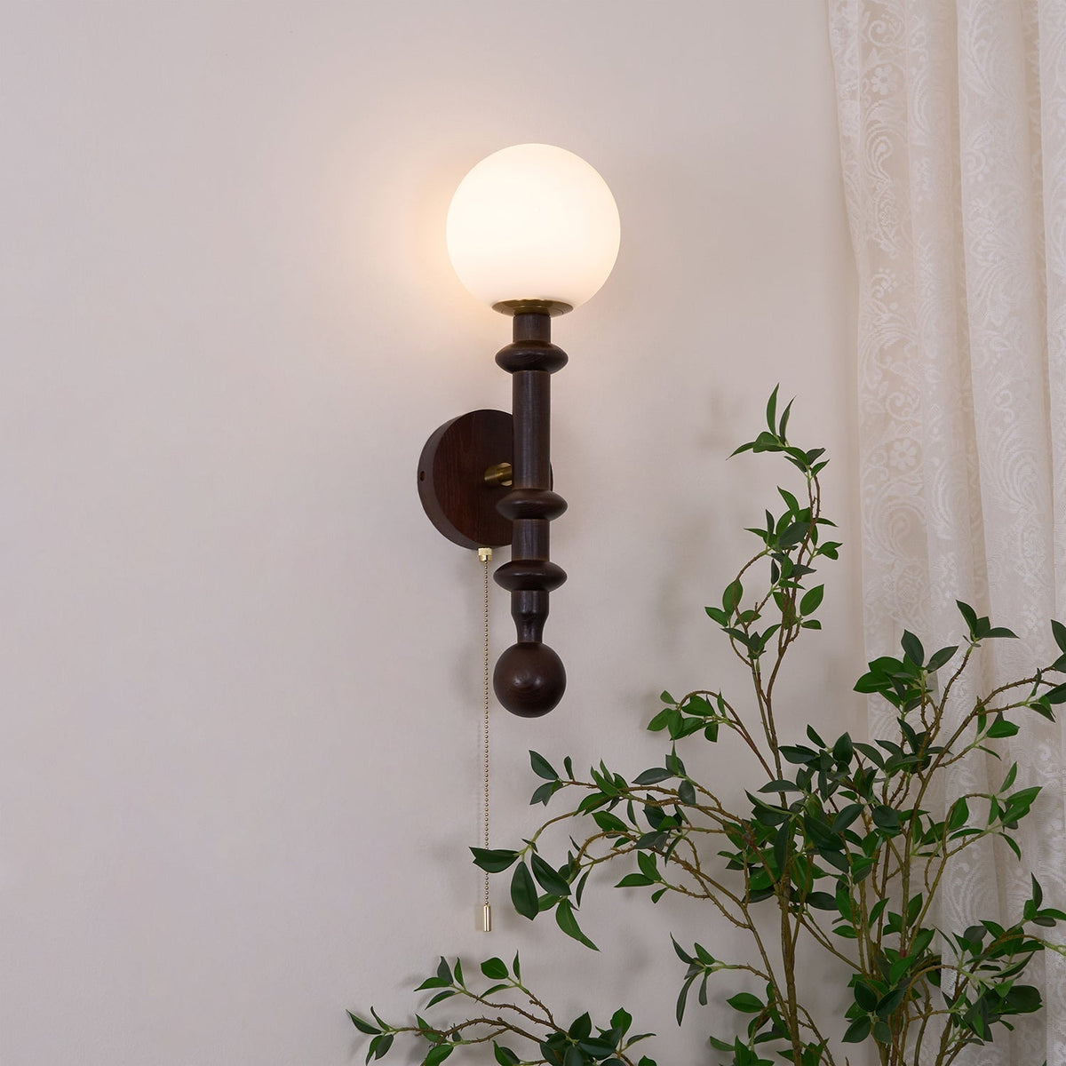 Elmiror aplique de pared elegancia Columna Romana de vidrio y madera