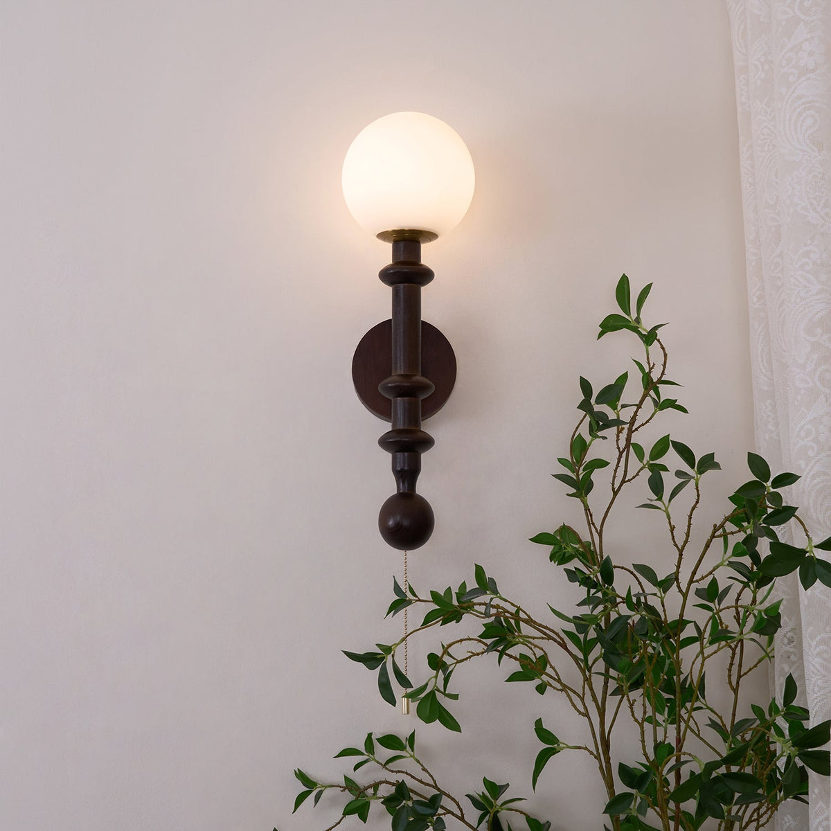 Elmiror aplique de pared elegancia Columna Romana de vidrio y madera