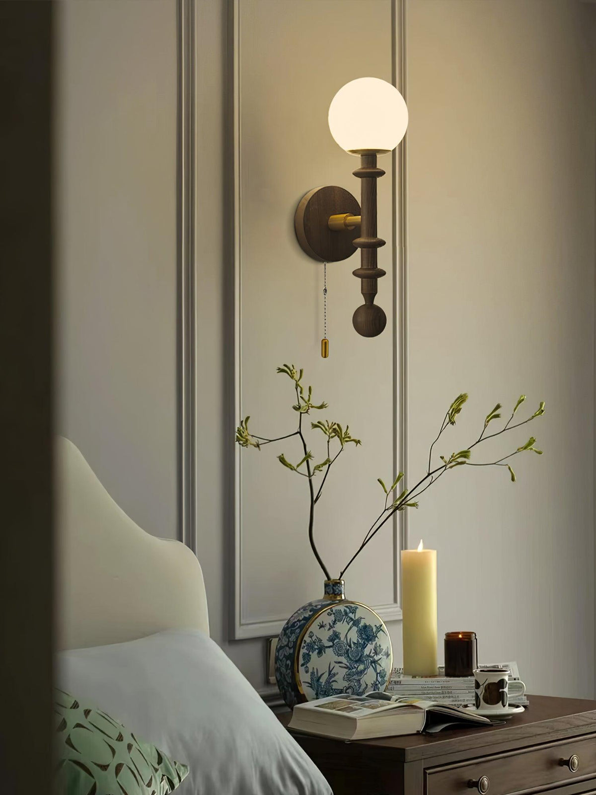 Elmiror aplique de pared elegancia Columna Romana de vidrio y madera