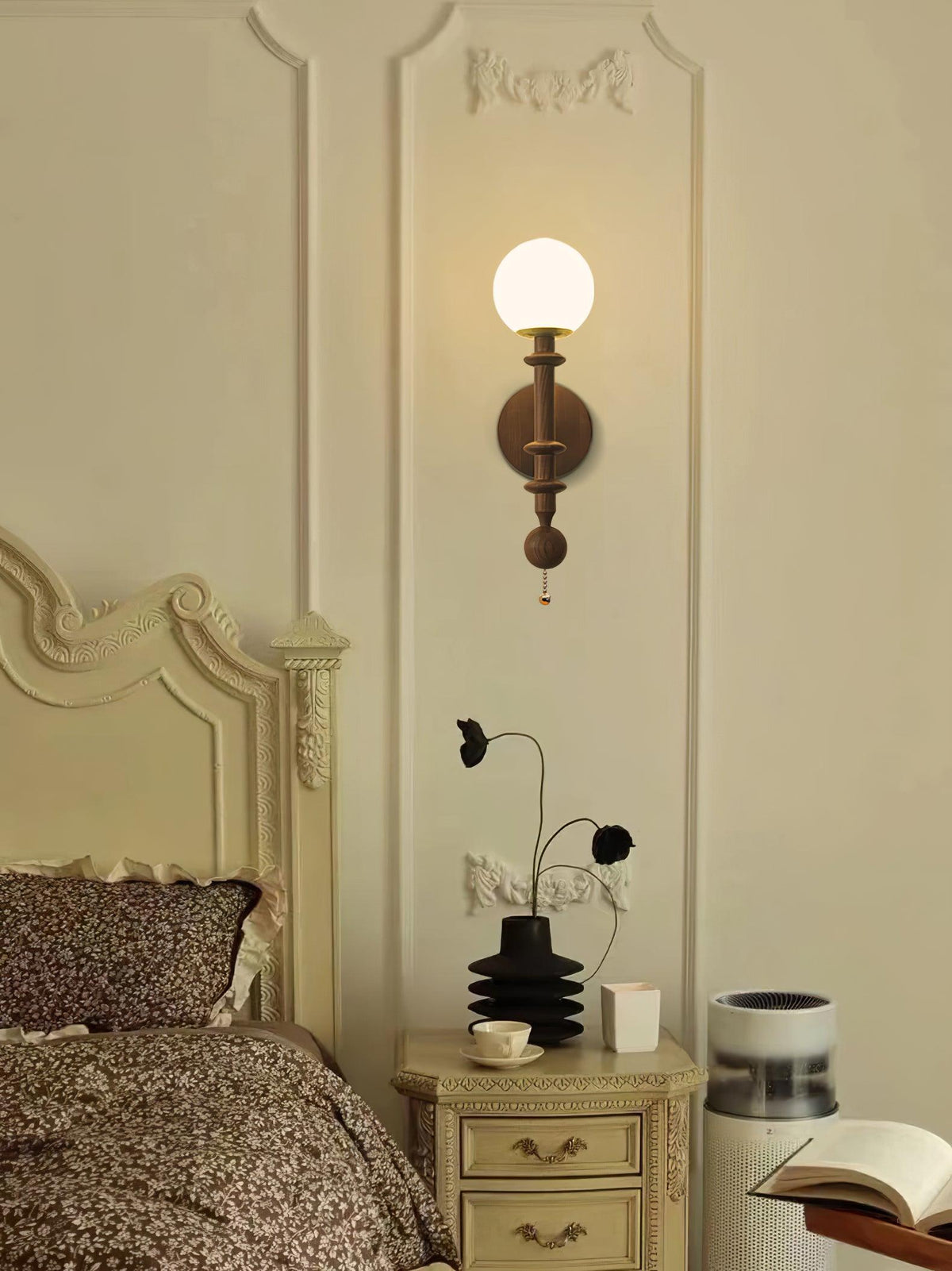 Elmiror aplique de pared elegancia Columna Romana de vidrio y madera