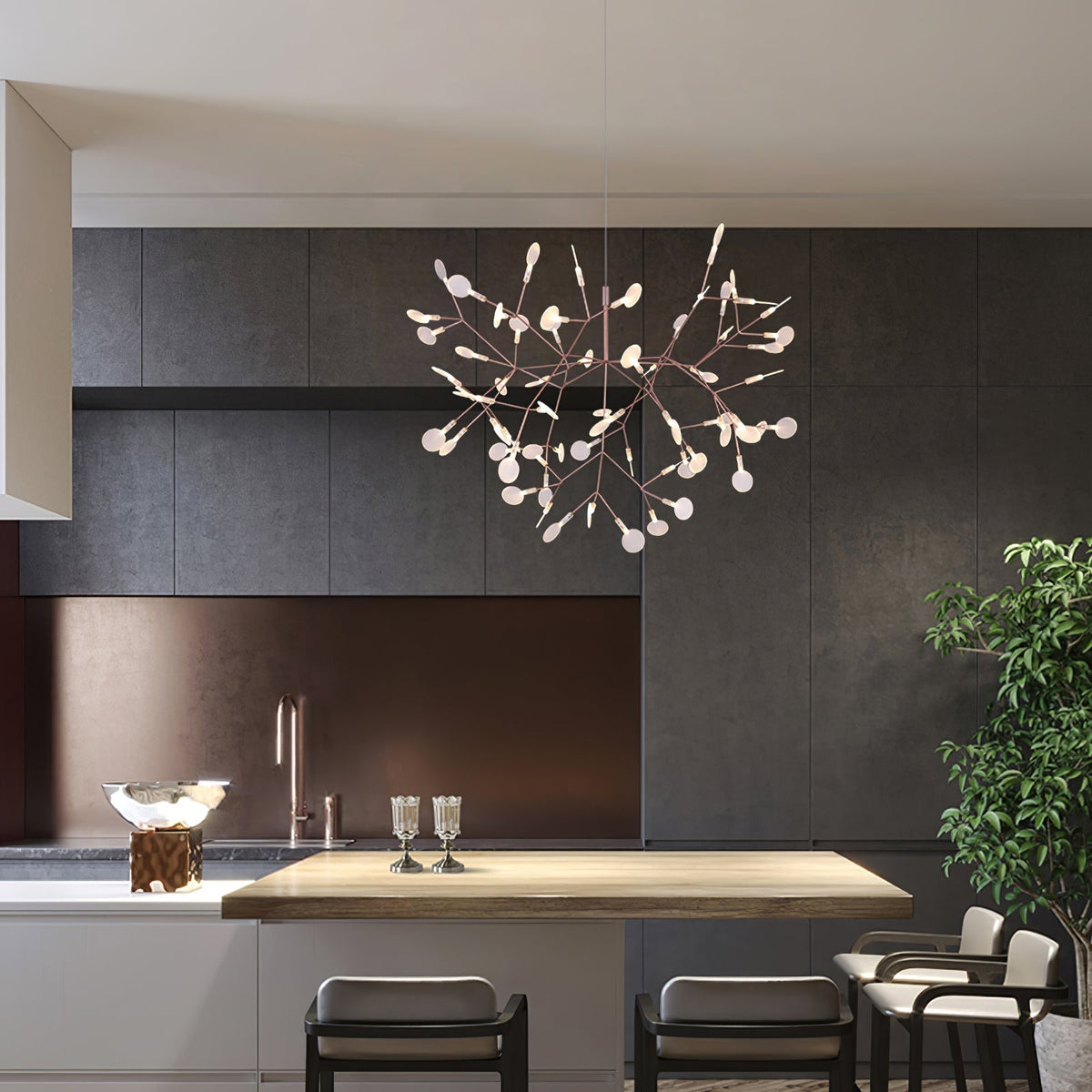 Auroreon lámpara de araña Firefly LED con rama en color dorado