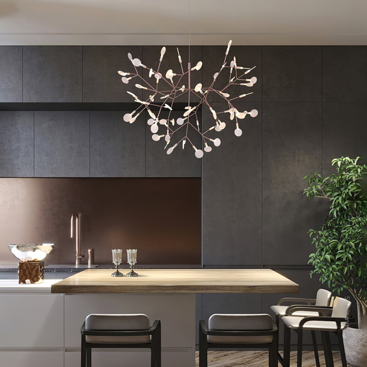 Auroreon lámpara de araña Firefly LED con rama en color dorado