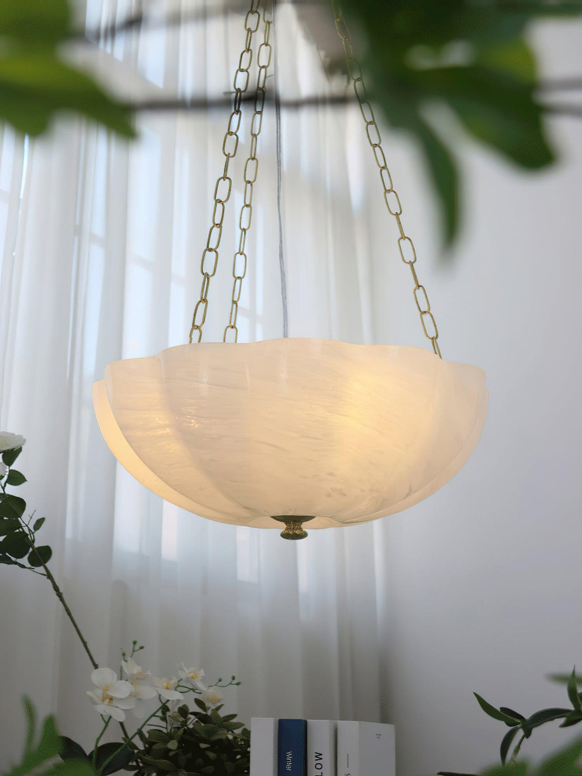 Voriq lámpara de araña Cuenco de vidrio Cadena de latón