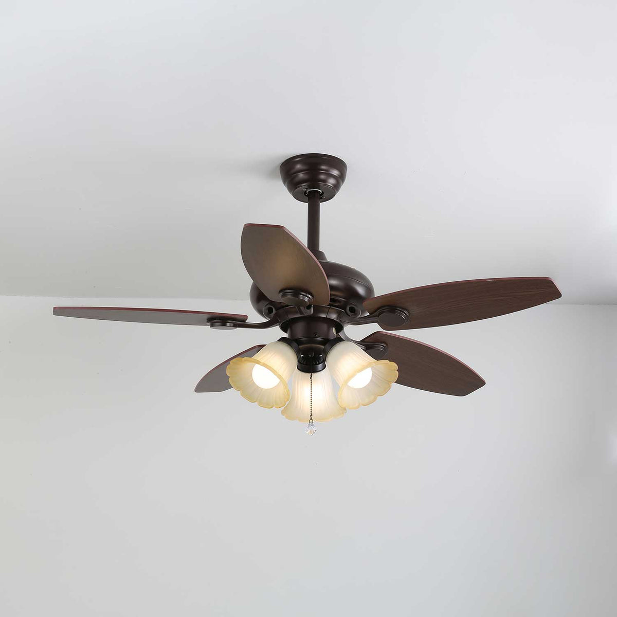 Elviveon ventilador de techo con luz Vintage de madera y vidrio