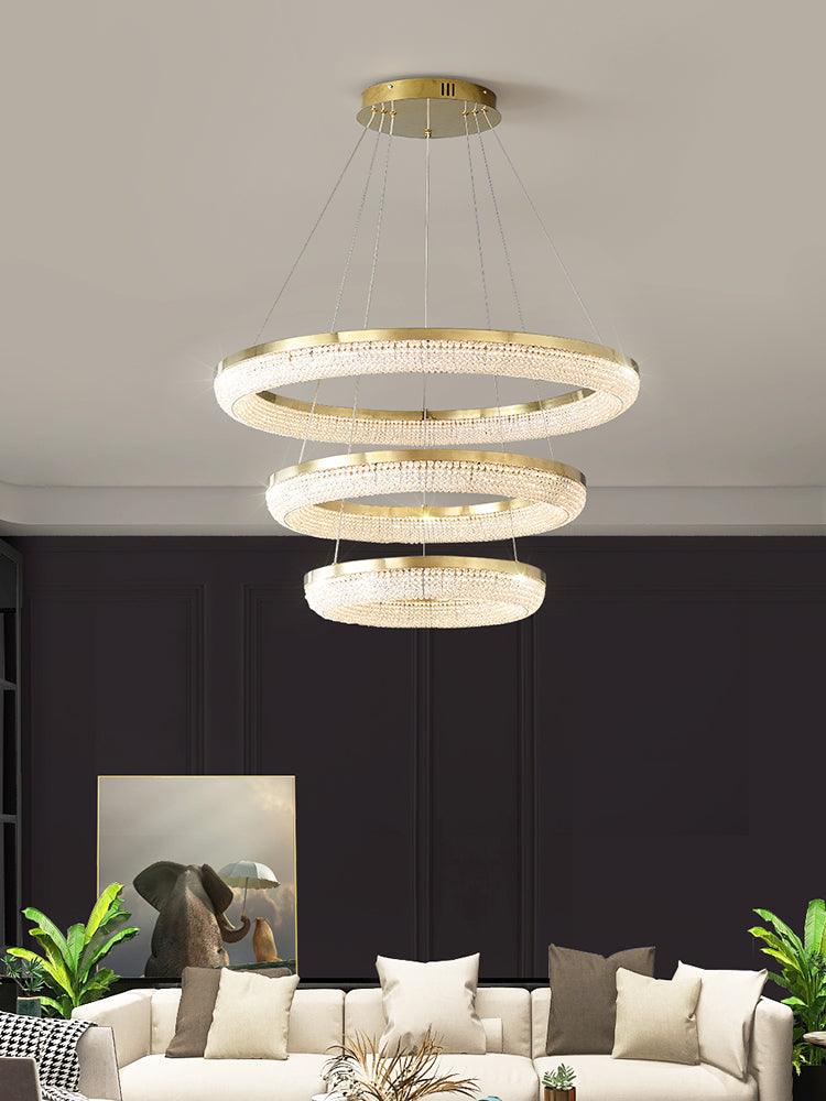 Cyrereon lámpara de araña Redonda Anillo cristal dorado LED