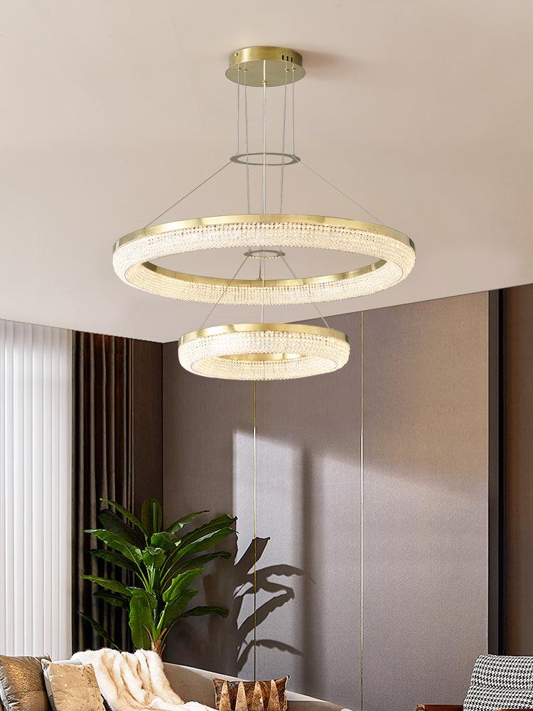 Cyrereon lámpara de araña Redonda Anillo cristal dorado LED