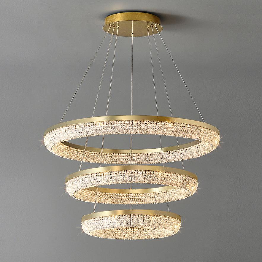 Cyrereon lámpara de araña Redonda Anillo cristal dorado LED